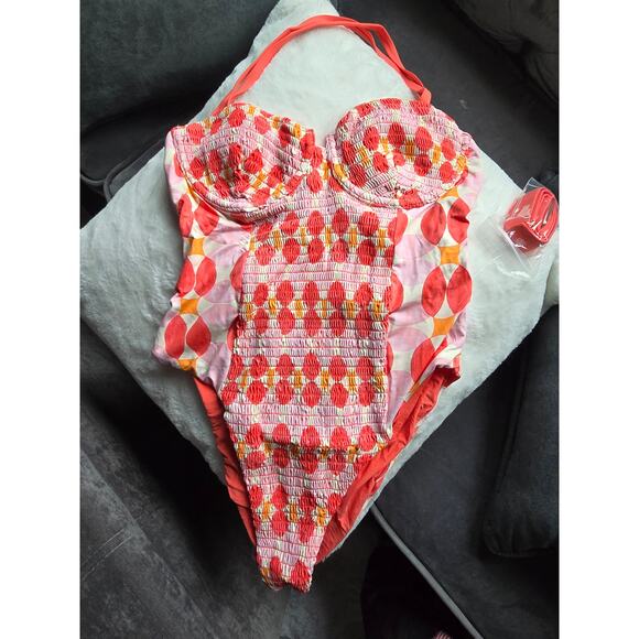 NWT Maeve Belted Red Pink One-Piece Swimsuit - Small - Picture 6 of 6